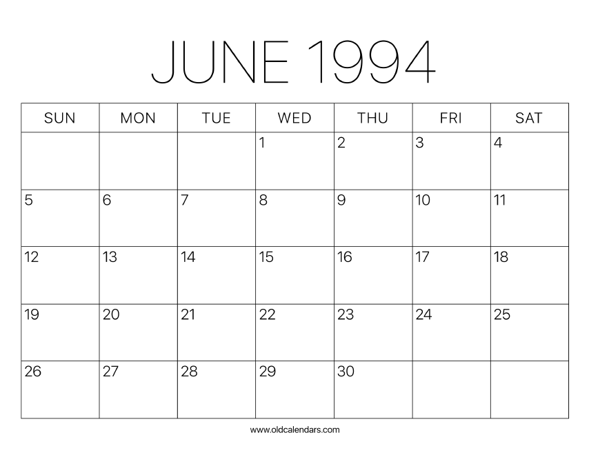 1994 Calendar June – Printable Old Calendars 1994 Calendar June – Printable Old Calendars