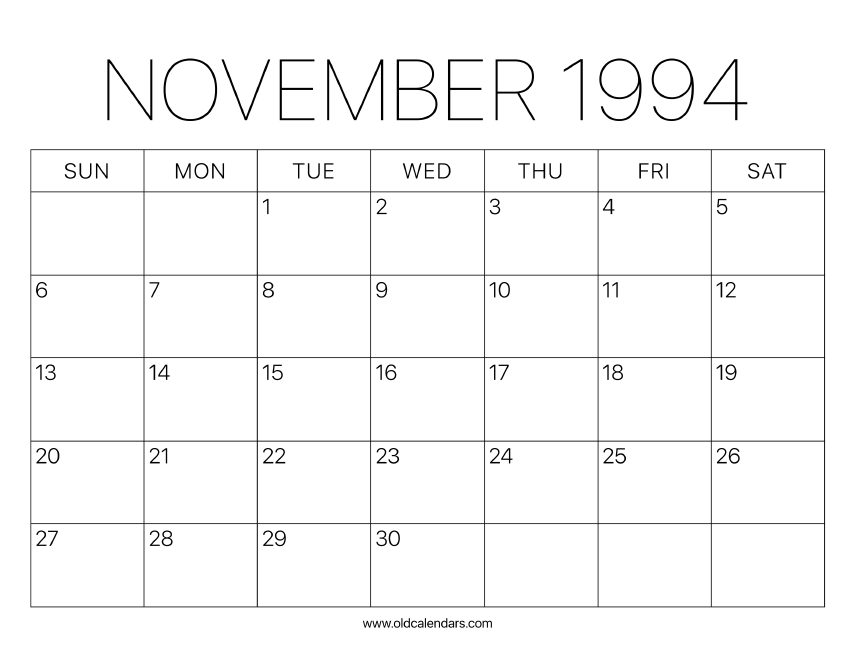 1994 Calendar November – Printable Old Calendars 1994 Calendar November – Printable Old Calendars