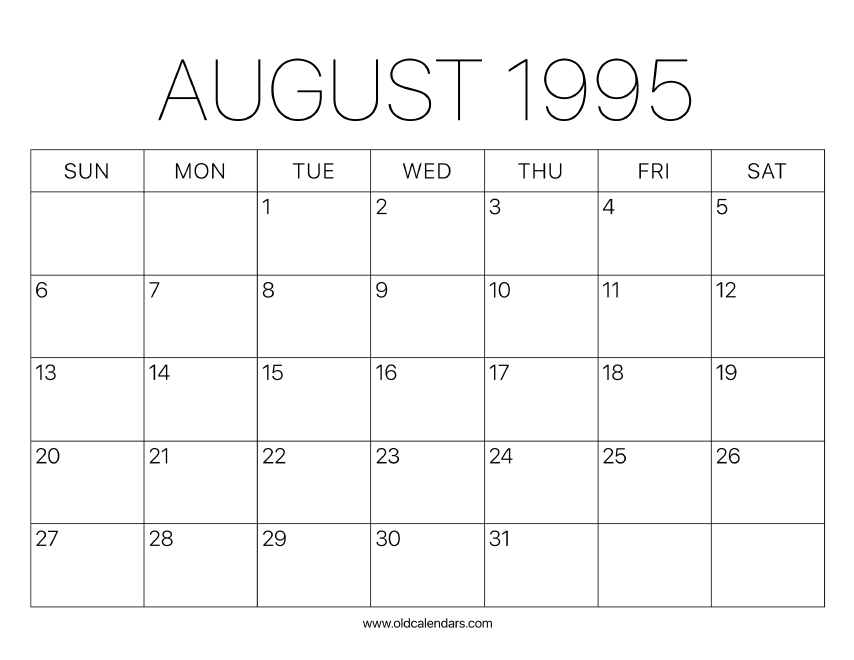 1995 Calendar August – Printable Old Calendars