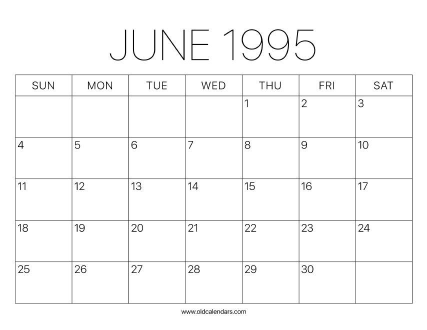 1995 Calendar June – Printable Old Calendars 1995 Calendar June – Printable Old Calendars
