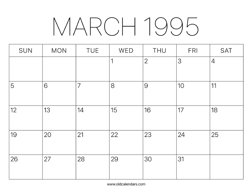 1995 Calendar March Printable Old Calendars