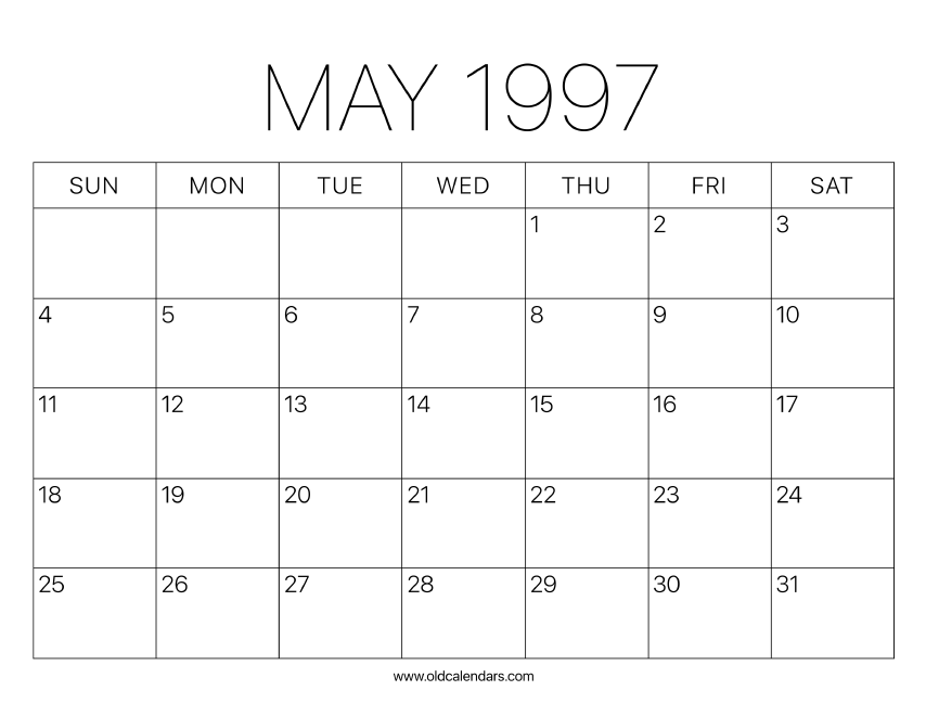 1997 Calendar May – Printable Old Calendars 1997 Calendar May – Printable Old Calendars