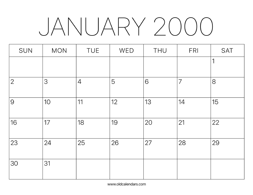2000 Calendar January Printable Old Calendars 2000 Calendar January Printable Old Calendars