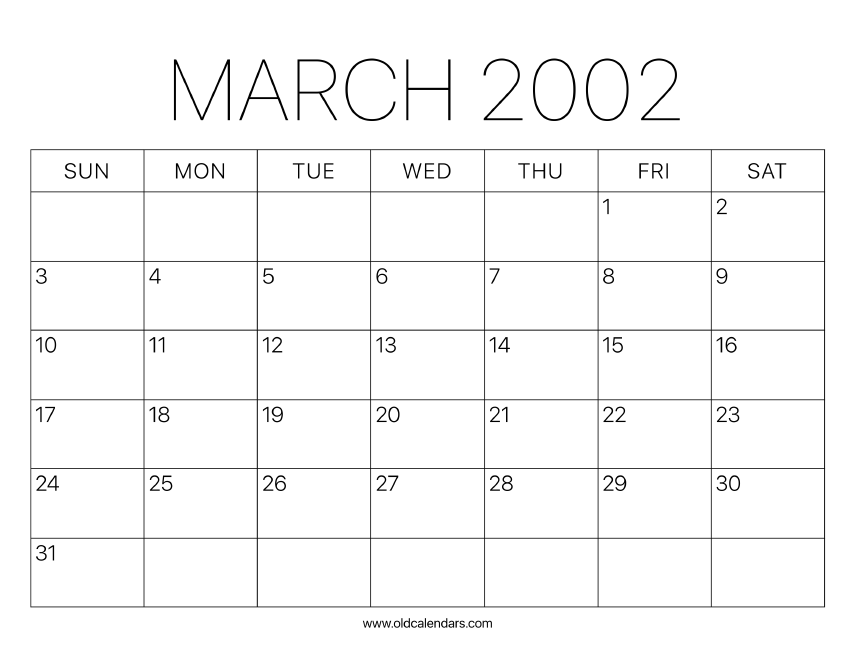 2002 Calendar March Printable Old Calendars 2002 Calendar March Printable Old Calendars