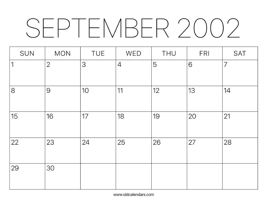 2002 Calendar September Printable Old Calendars