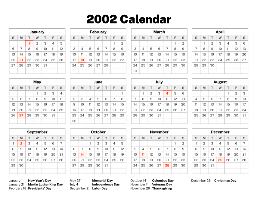 2002 Calendar Old Calendars