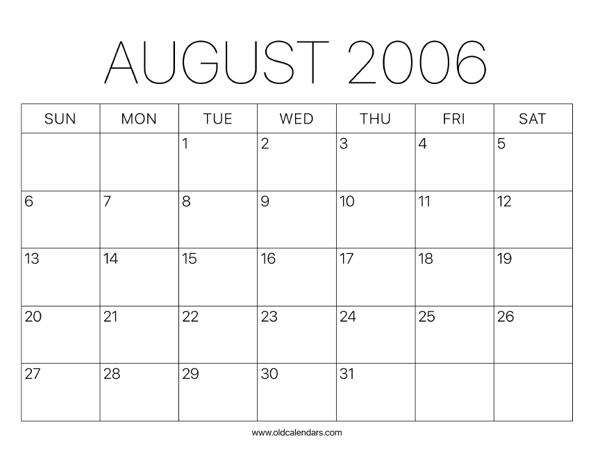 2006 Calendar August – Printable Old Calendars 2006 Calendar August – Printable Old Calendars