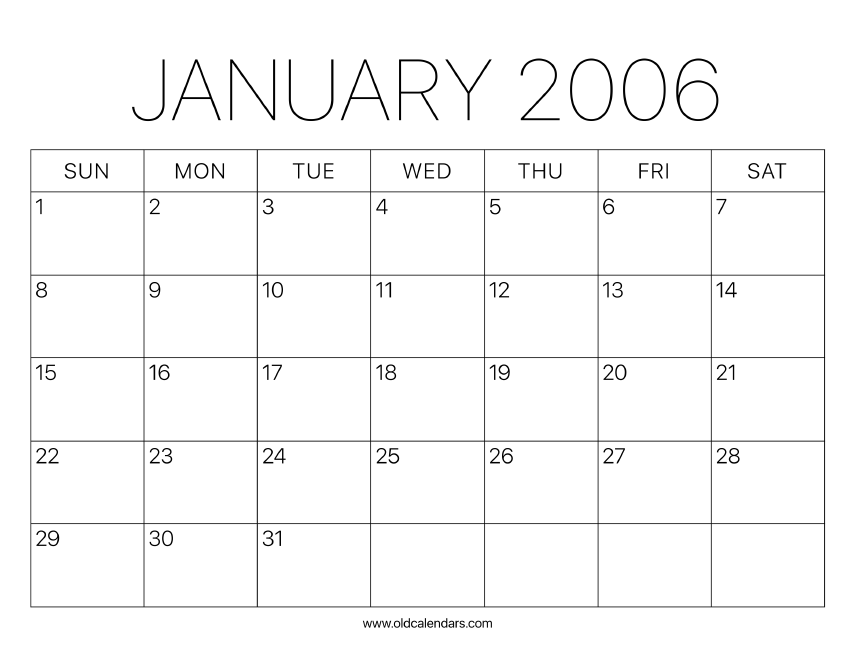 2006 Calendar January – Printable Old Calendars