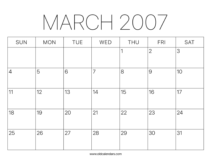2007 Calendar March Printable Old Calendars