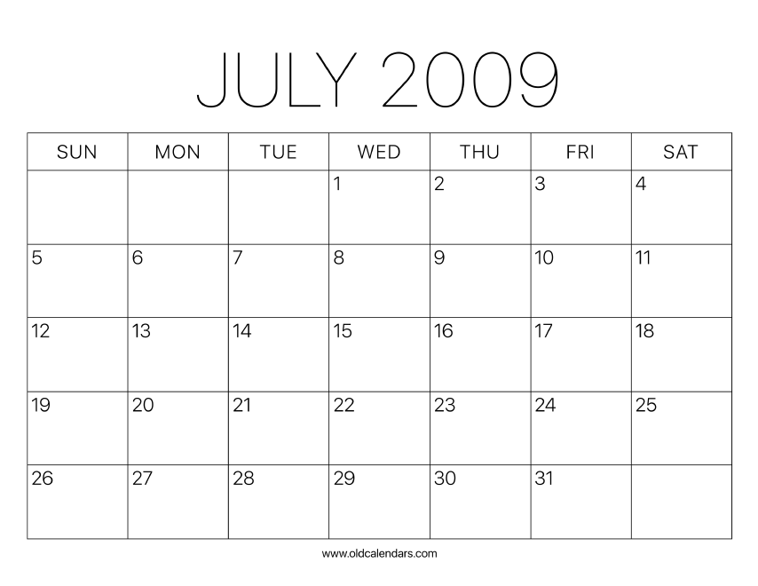 2009 Calendar July – Printable Old Calendars