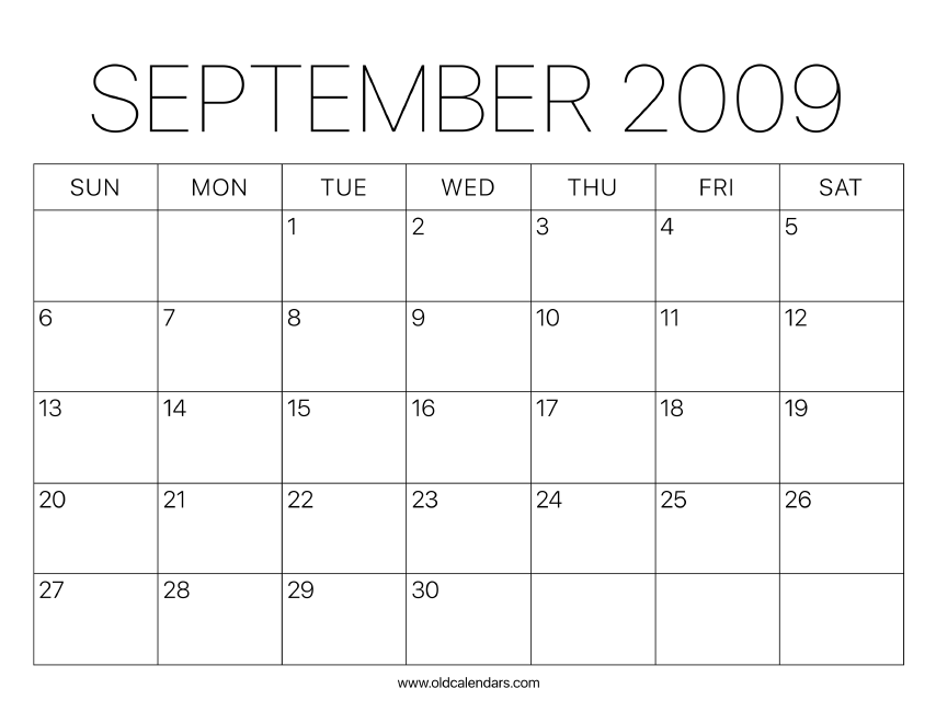 2009 Calendar September Printable Old Calendars