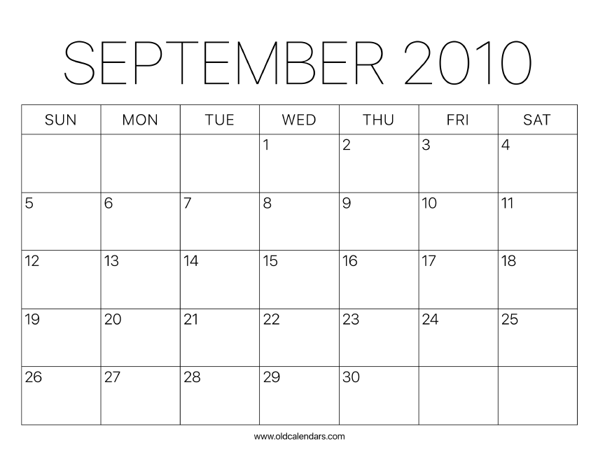 2010 Calendar September Printable Old Calendars