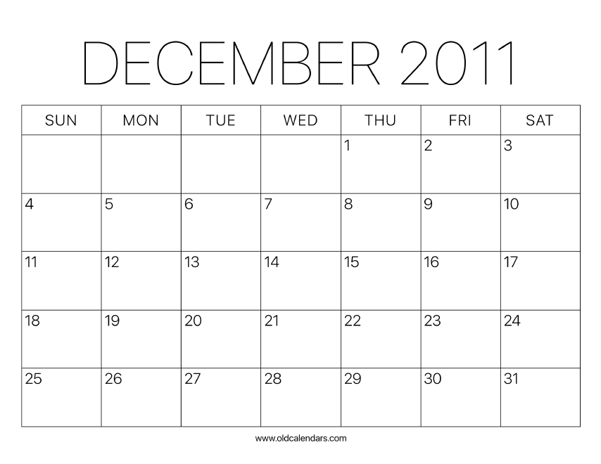 2011 Calendar December – Printable Old Calendars 2011 Calendar December – Printable Old Calendars