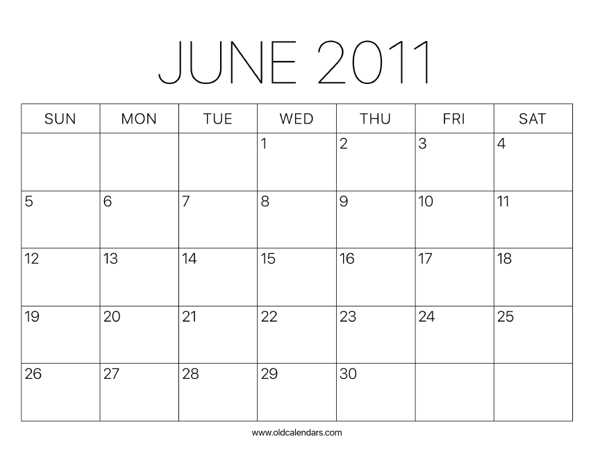 2011 Calendar June – Printable Old Calendars