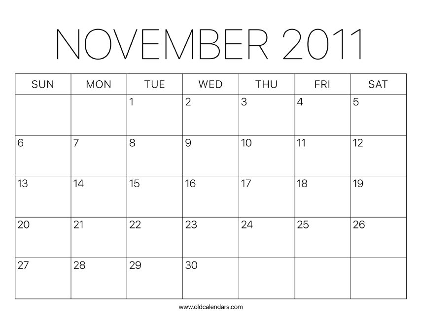 2011 Calendar November – Printable Old Calendars