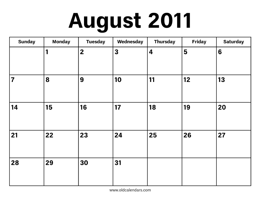 August 2011 Calendar – Printable Old Calendars August 2011 Calendar – Printable Old Calendars