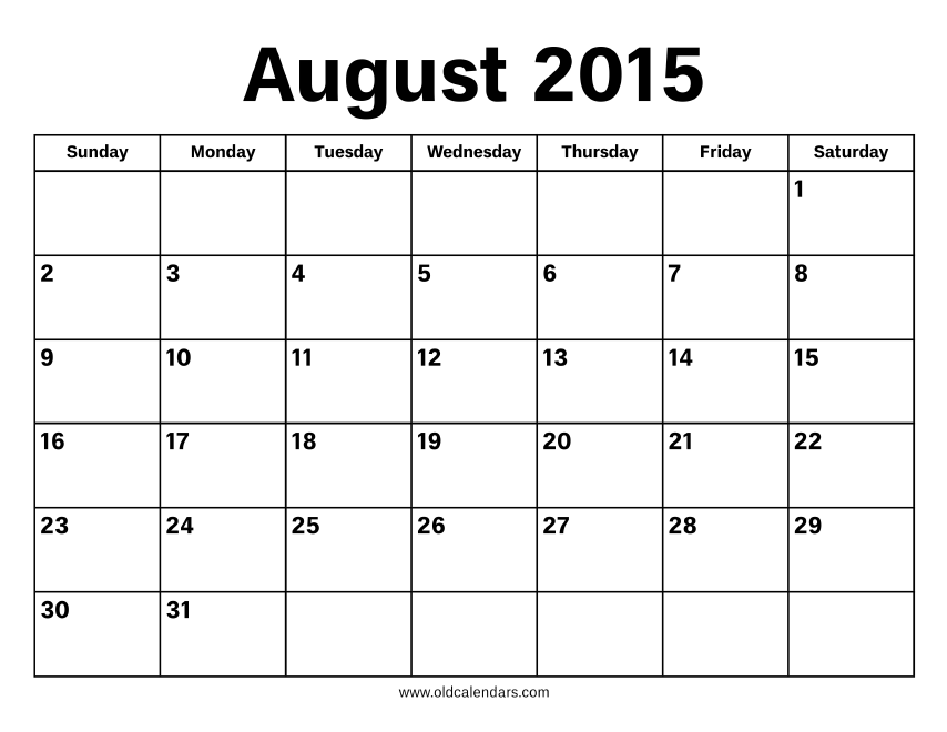 August 2015 Calendar Printable Old Calendars