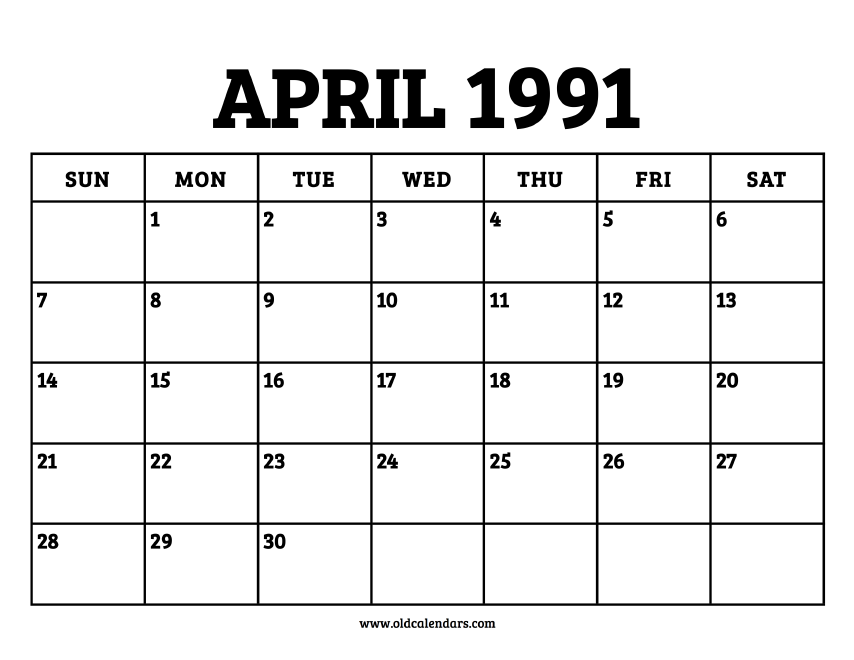 Calendar April 1991 Printable Old Calendars