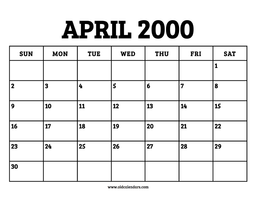 Calendar April 2000 Printable Old Calendars