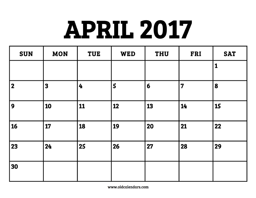 Calendar April 2017 Printable Old Calendars
