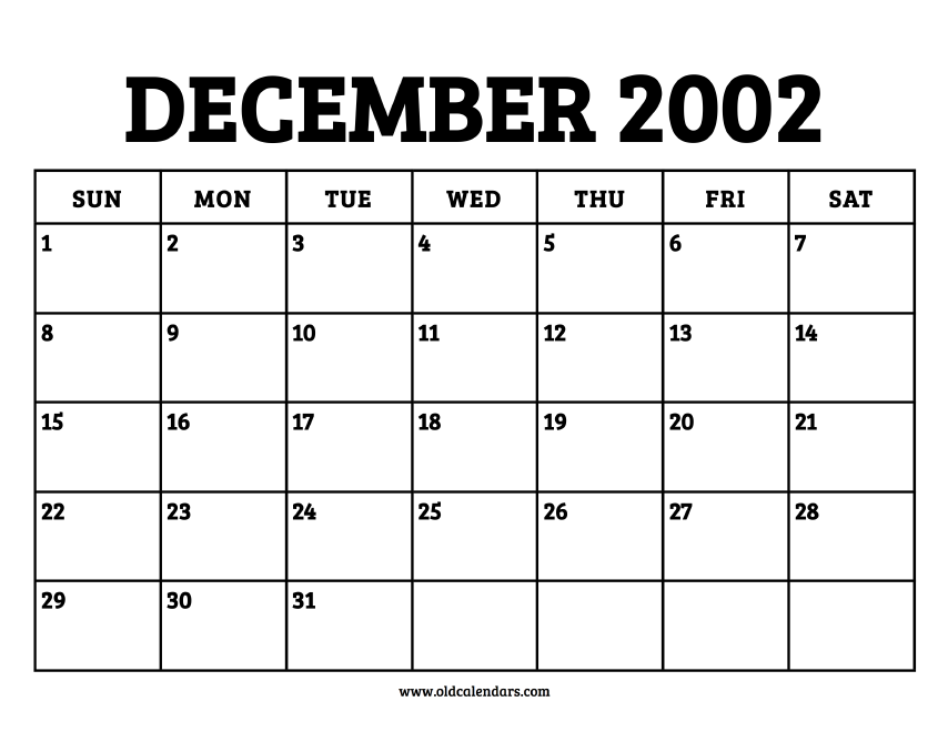 Calendar December 2002 – Printable Old Calendars