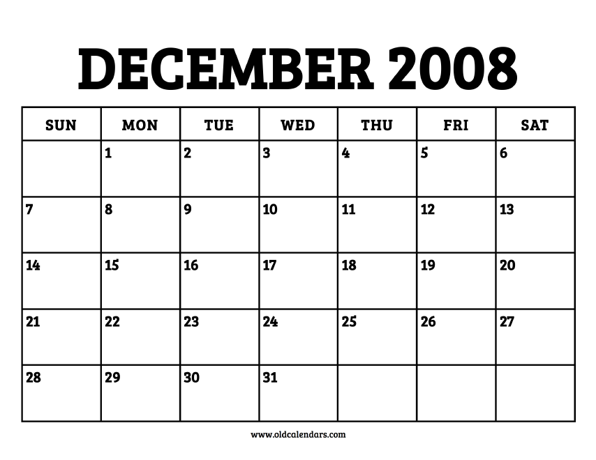 Calendar December 2008 – Printable Old Calendars
