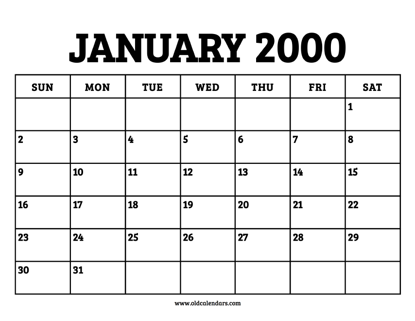 Calendar January 2000 Printable Old Calendars Calendar January 2000 Printable Old Calendars