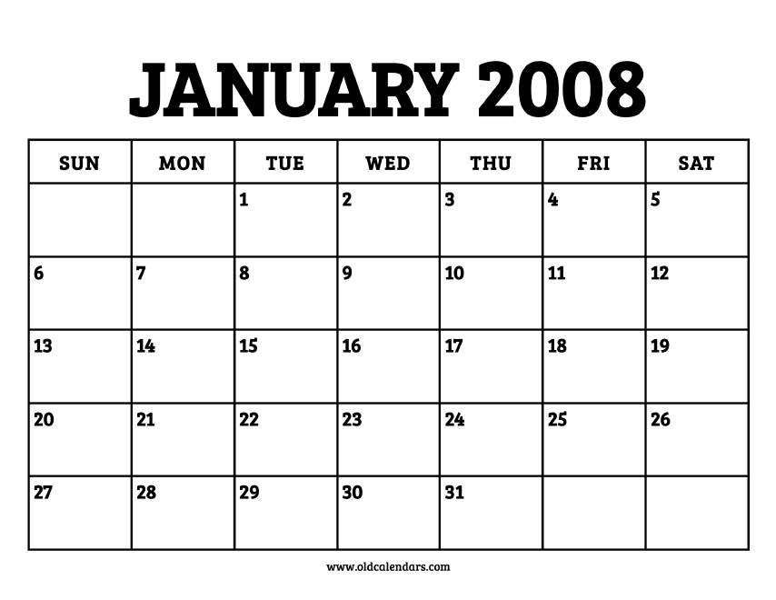 Calendar January 2008 Printable Old Calendars