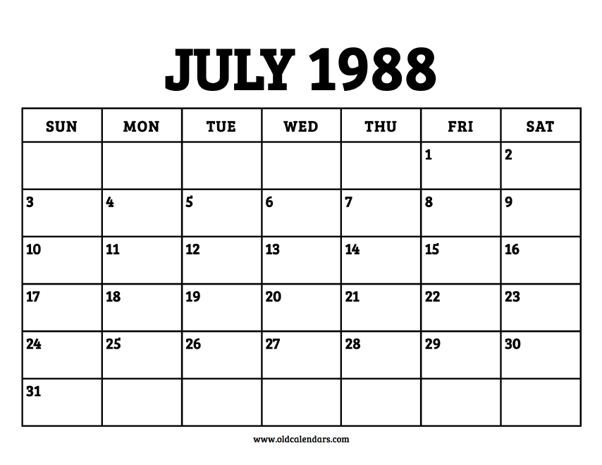 Calendar July 1988 – Printable Old Calendars
