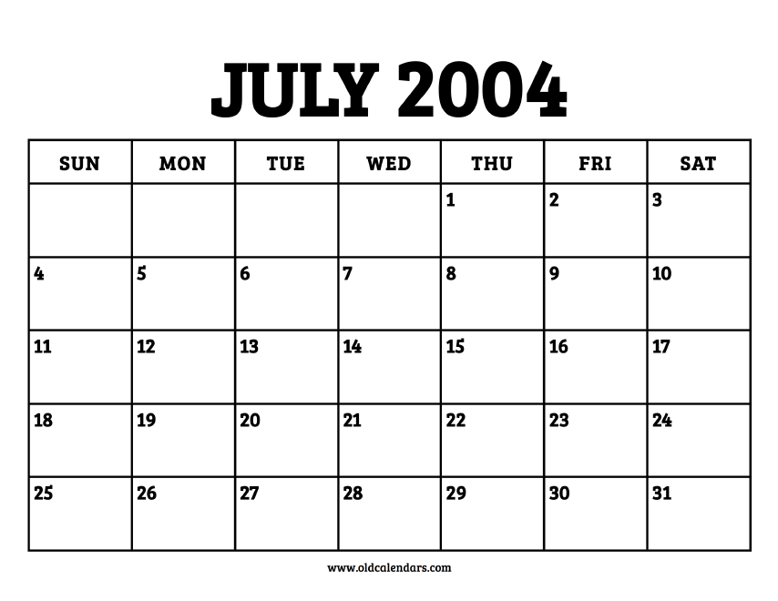 Calendar July 2004 Printable Old Calendars