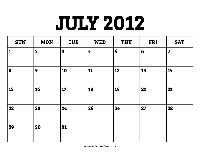 Calendar July 2012 Printable Old Calendars