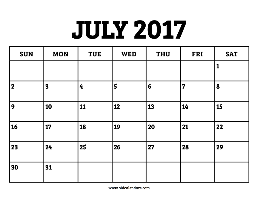 Calendar July 2017 Printable Old Calendars