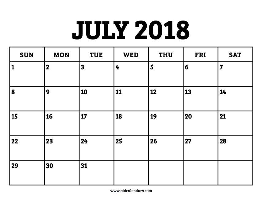 Calendar July 2018 Printable Old Calendars