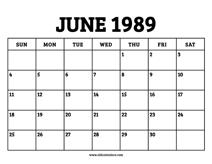 Calendar June 1989 Printable Old Calendars