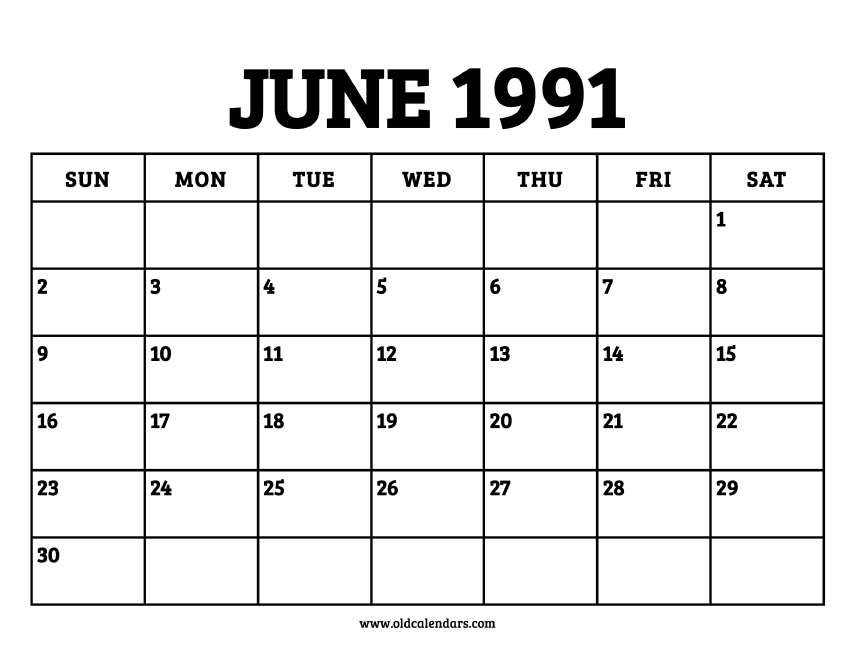 Calendar June 1991 – Printable Old Calendars