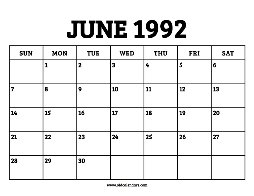 Calendar June 1992 – Printable Old Calendars Calendar June 1992 – Printable Old Calendars