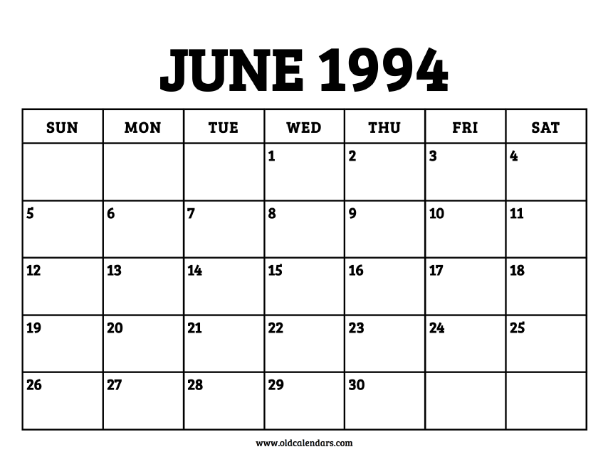 Calendar June 1994 Printable Old Calendars