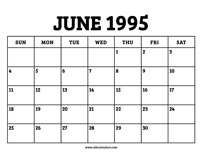 Calendar June 1995 Printable Old Calendars