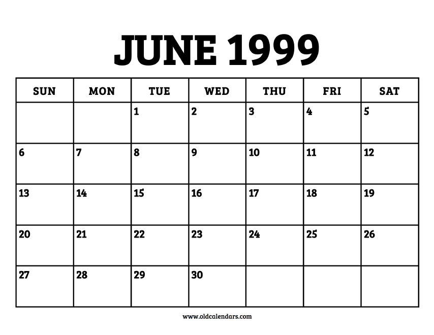 Calendar June 1999 – Printable Old Calendars Calendar June 1999 – Printable Old Calendars