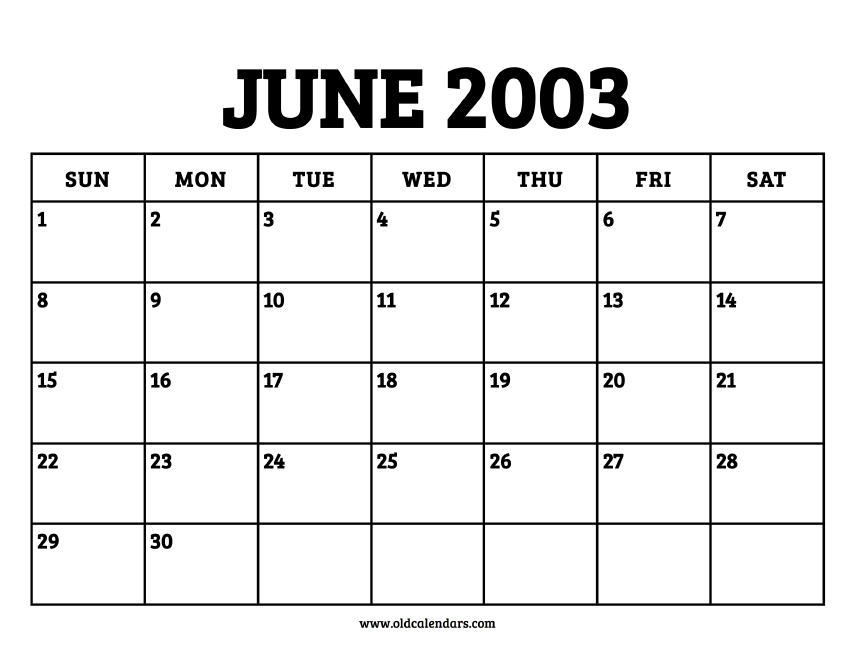 Calendar June 2003 Printable Old Calendars