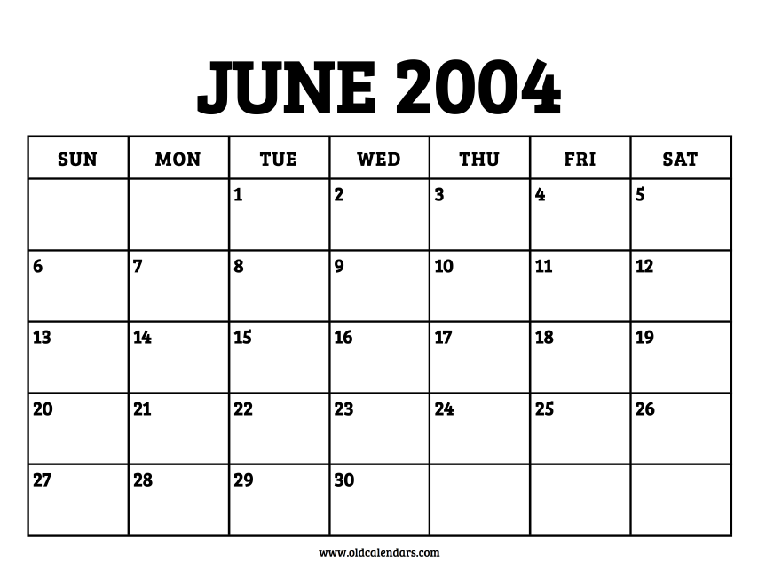 Calendar June 2004 – Printable Old Calendars