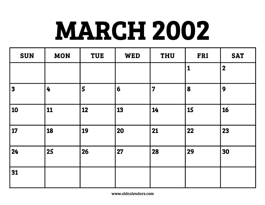 Calendar March 2002 – Printable Old Calendars