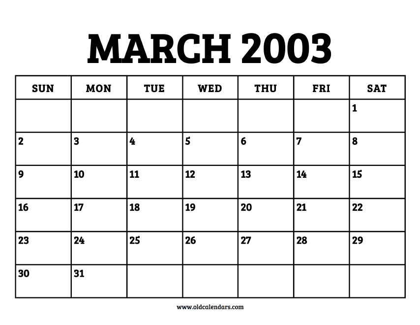 Calendar March 2003 – Printable Old Calendars Calendar March 2003 – Printable Old Calendars