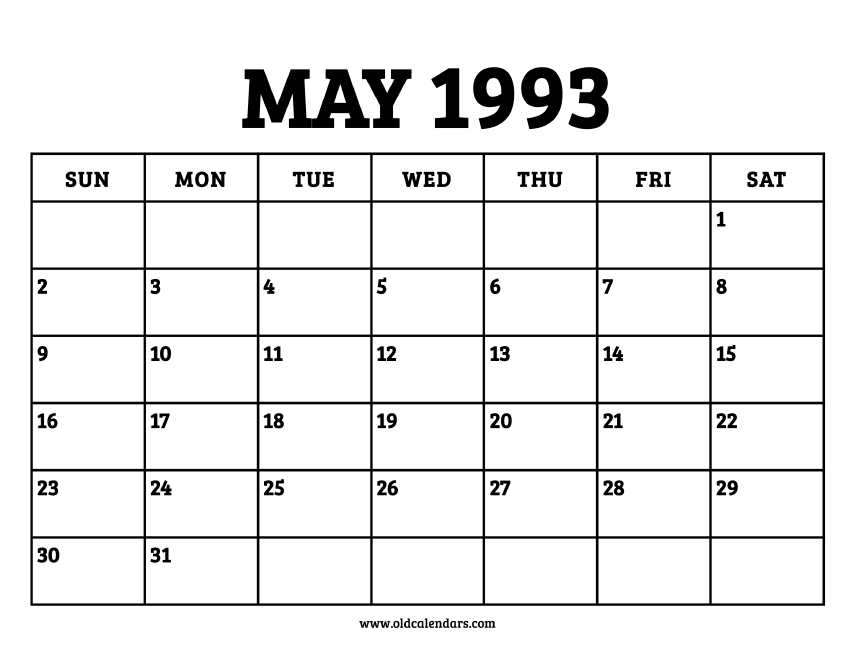 Calendar May 1993 Printable Old Calendars