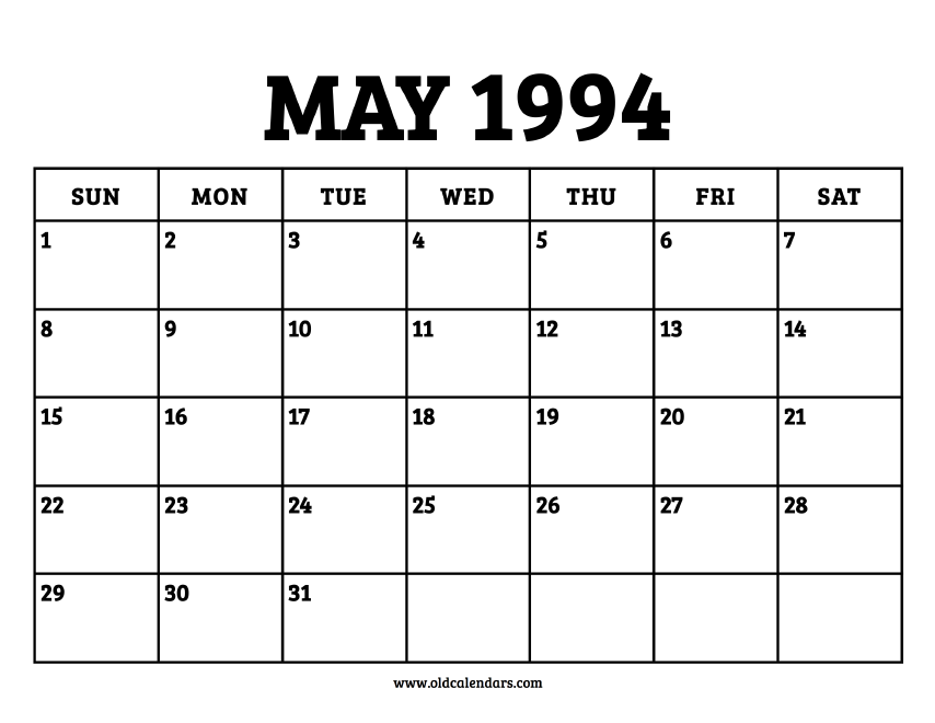 Calendar May 1994 – Printable Old Calendars