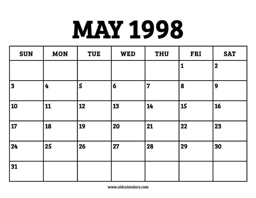 Calendar May 1998 – Printable Old Calendars