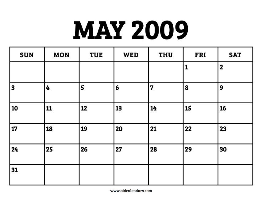 Calendar May 2009 Printable Old Calendars