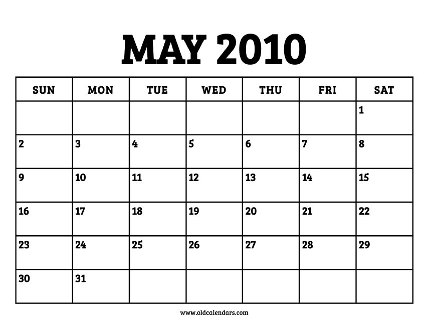 Calendar May 2010 Printable Old Calendars