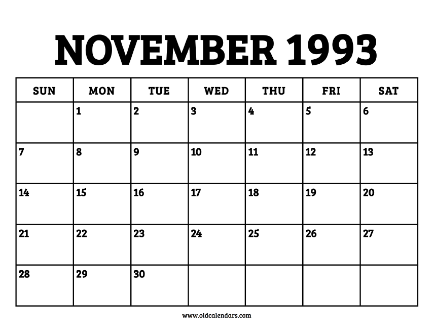 Calendar November 1993 – Printable Old Calendars