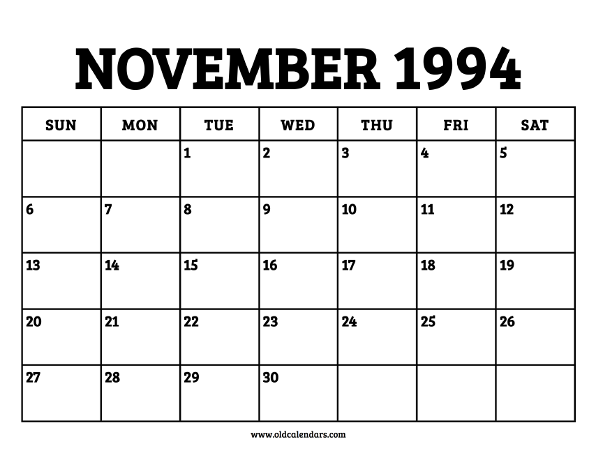 Calendar November 1994 – Printable Old Calendars Calendar November 1994 – Printable Old Calendars